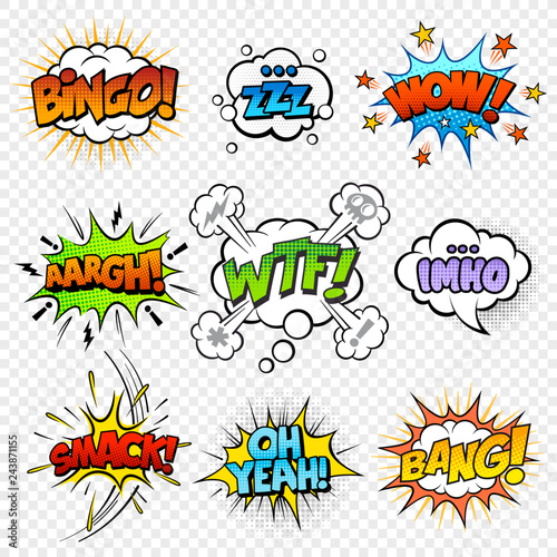 Set of comic bubble speech clouds, onomatopoeia