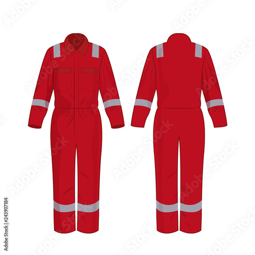 Red work overalls with safety band isolated vector on the white background