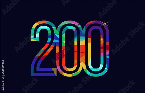 rainbow colored number 200 logo company icon design