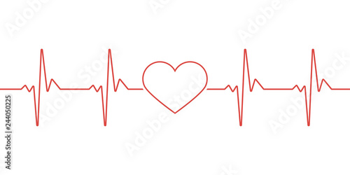 Heart pulse. Red and white colors. Heartbeat lone, cardiogram. Beautiful healthcare, medical background. Modern simple design. Icon. sign or logo.