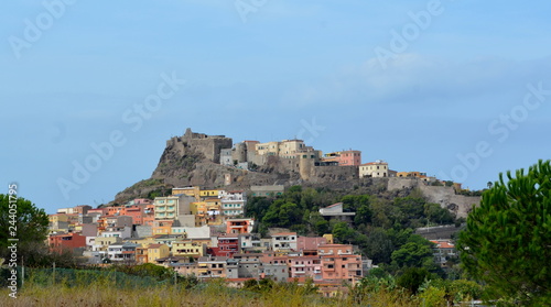 Tight view of the hilltop castle of Castelsardo, a coastal historical town in the province of Sassari, in the Italian island of Sardinia