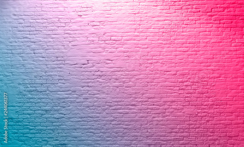 brick wall neon pink blue Rustic Texture. Retro used Vintage Structure. Grungy Shabby neon Background. Design Element. Abstract Light with space for text