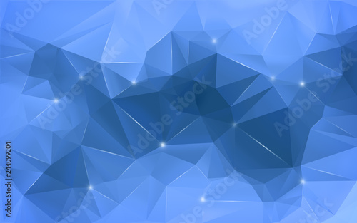 High resolution blue polygon mosaic vector background. Smooth abstract 3D triangular low poly style gradient background.