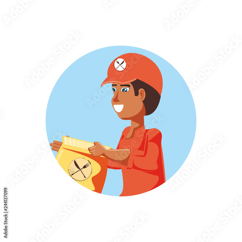 delivery worker with fast food bag