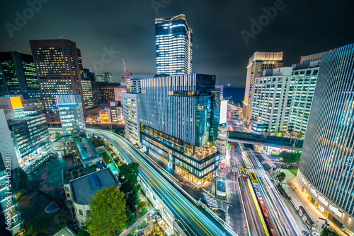 urban city night view in ginza, tokyo, Japan