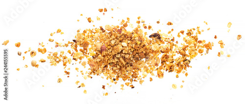 Pile of granola with nuts isolated on white background