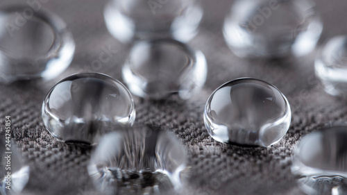 Water droplets on moisture resistant fabric Close up