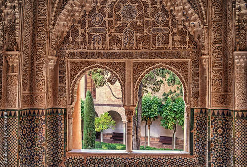 Detail of the royal palace Nazaries of the Alhambra, Granada, Andalucia, Spain