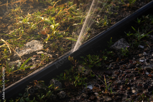 Water pipe break, leaking from hole in a hose,selective focus - Image
