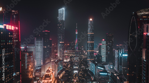 amazing top view in center city on canton tower in Guangzhou, China