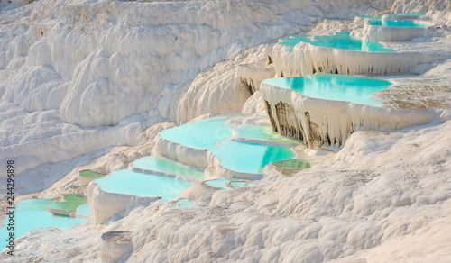 Pamukkale, natural pool with blue water, Turkey tourist attraction