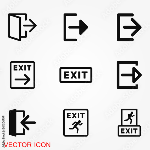 The exit icon. Logout and output, outlet, out symbol. Vector logo