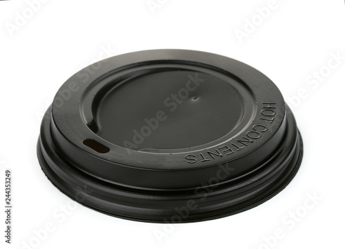 Black plastic disposable coffee cup lid