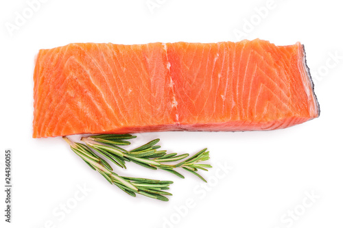 fillet of red fish salmon with rosemary isolated on white background. Top view. Flat lay