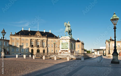 Amalienborg Palace in Copenhagen, Denmark. Royal family and monarchs residence.