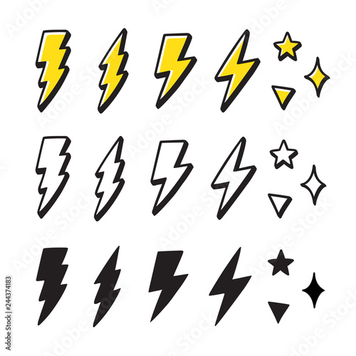 Cartoon lightning doodle set