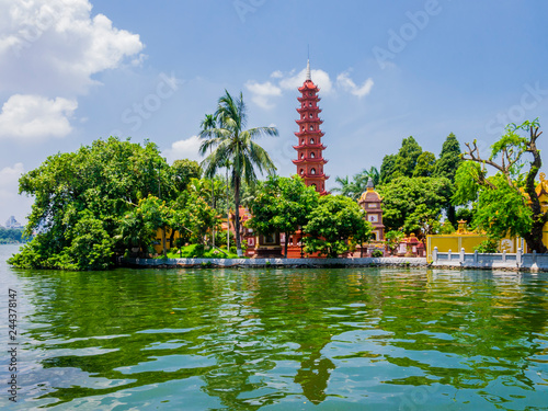 Stunning view of Tran Quoc Pagoda, the oldest temple in Hanoi, Vietnam 