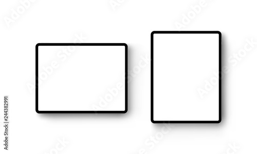 Black tablet computers horizontal and vertical mockup isolated on white background - front view. Vector illustration