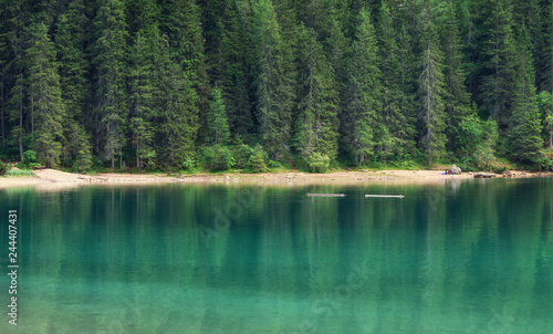 Landscape in the Switzerland. Forest and lake. Reflection on the water surface. Natural lndscape at the summer time. Switzerland - image