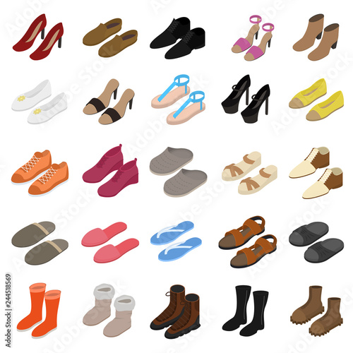 Shoes Sign 3d Icon Set Isometric View. Vector
