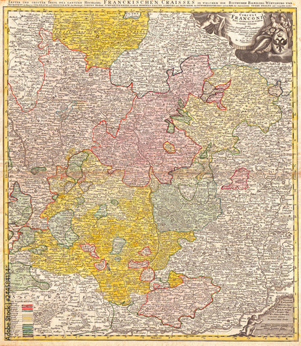 1720, Homann Map of Franconia, Germany, Bavaria, Bamberg, Würtzburg, Nuremberg