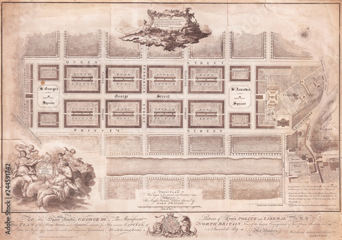 1768, James Craig Map of New Town, Edinburgh, Scotland, First Plan of New Town