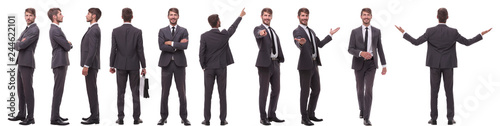 panoramic collage of various photos of a young businessman