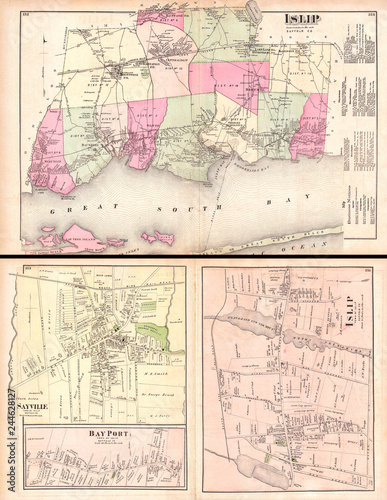 1873, Beers Map of Islip and Sayville, Long Island, New York