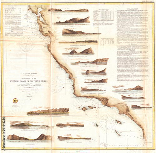 1853, U.S. Coast Survey Map of the West Coast of the United States