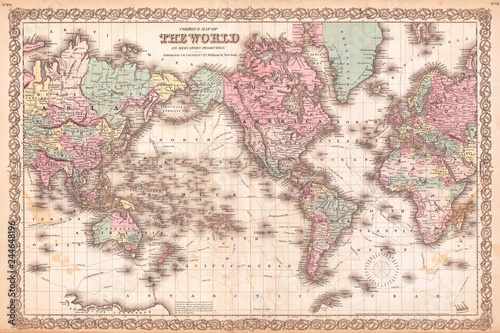 1855, Colton Map of the World on Mercator Projection