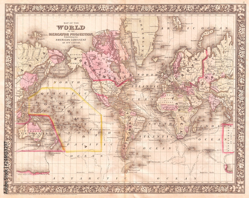 1866, Mitchell Map of the World on Mercator Projection