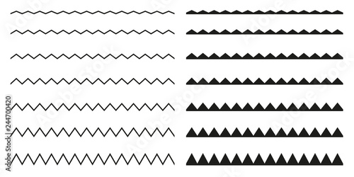 Set of seamless borders zigzag. Graphic design elements.