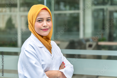 Portrait of muslim asian female with medical concept