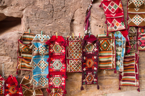 Colorful woolen bedouin rugs, Petra, Jordan