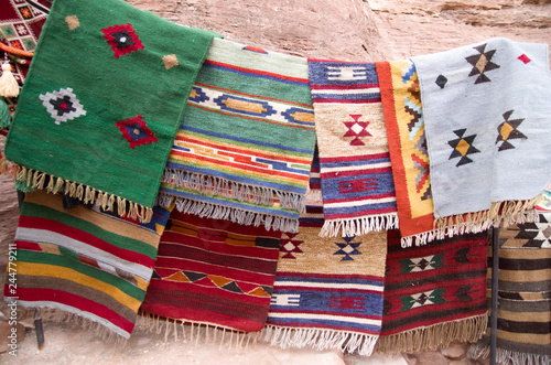 Colorful woolen bedouin rugs, Petra, Jordan