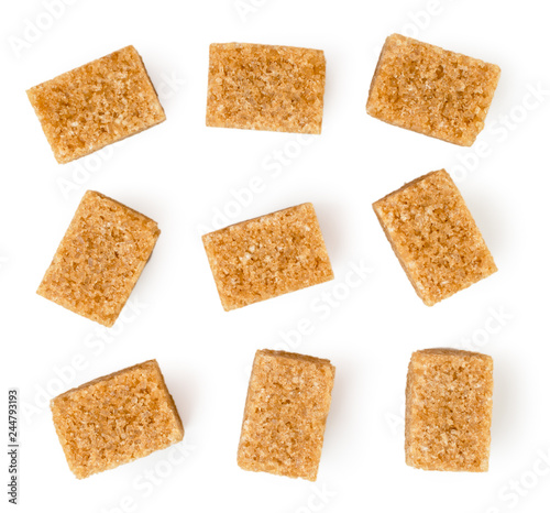 Set of sugar cane cubes on a white. The form of the top.