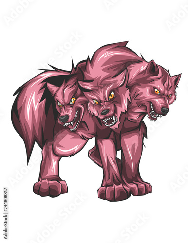 Cerberus illustration. Isolated picture. Hound of Hades. Greek mythology.