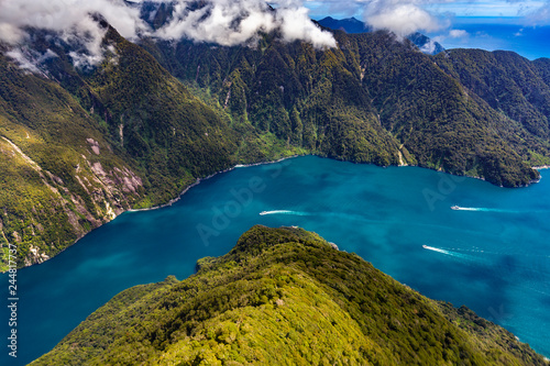 New Zealand. Milford Sound (Piopiotahi) from above - the Sound's mouth on the right side