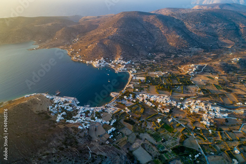  Aerial view of Katapola vilage, Amorgos island, Cyclades, Aegean, Greece