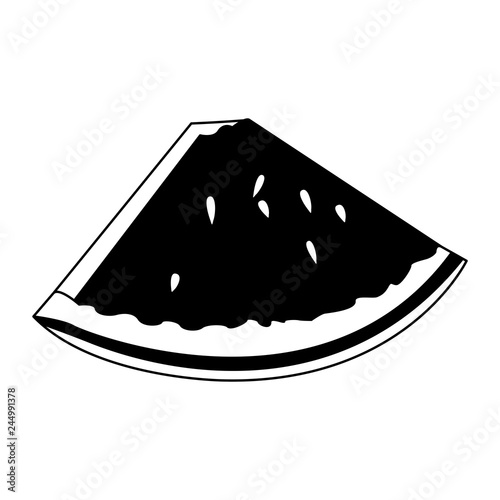 Sliced watermelon fruit in black and white