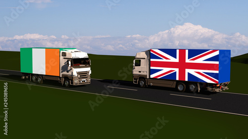 Border between Irland und UK / Brexit / Backstop / 3d-illustration