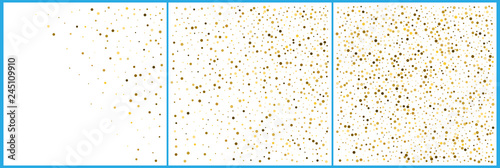 Gold polka dot confetti celebrations. Simple festive modern design. Holiday vector. Set 3 in 1