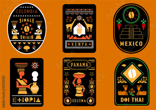 coffee label design with geometric illustration