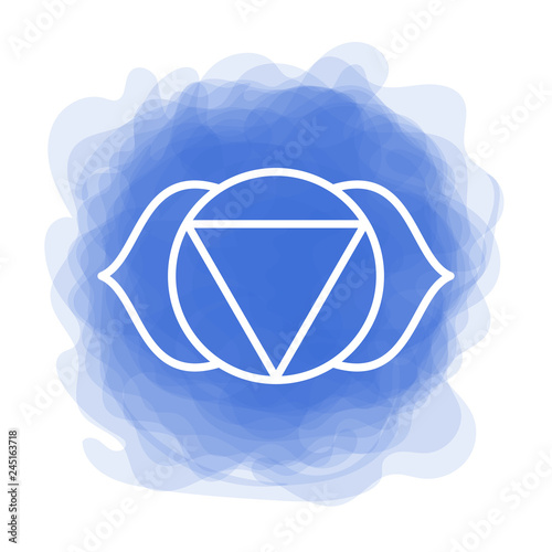 Ajna icon. The sixth frontal chakra. Third eye. Vector indigo blue smoky circle. Line symbol. Sacral sign. Meditation