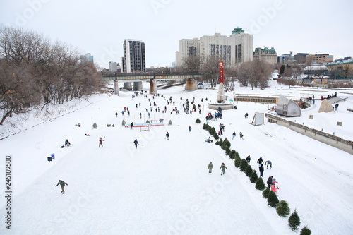 Winnipeg, Manitoba / Canada - January 5, 2019: Winter activities in a beautiful landscape covered by snow.