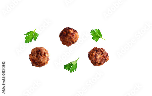 Homemade beef meatball isolated on white