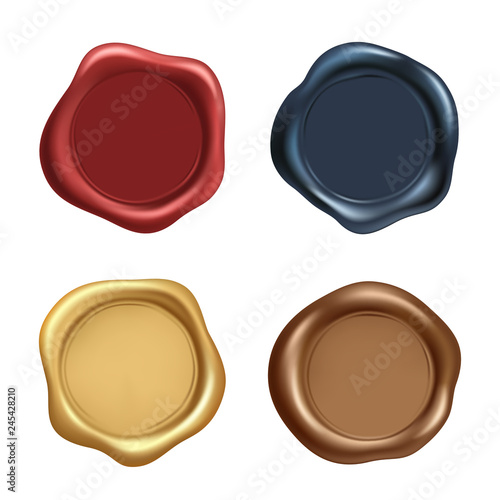 Stamp wax seal vector icons set. Wax old realistic stamps labels on white background.