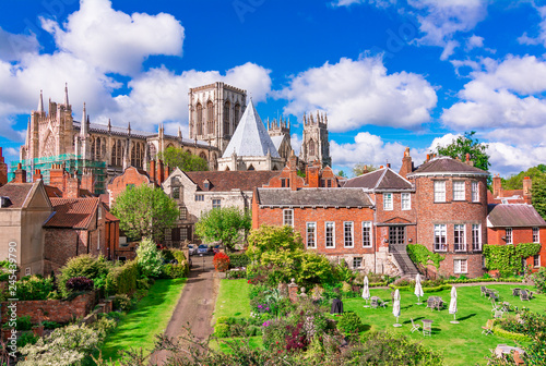 York, England, United Kingdom: York Minster, cathedral of York, England, one of the largest of its kind in Northern Europe seen from the city walls