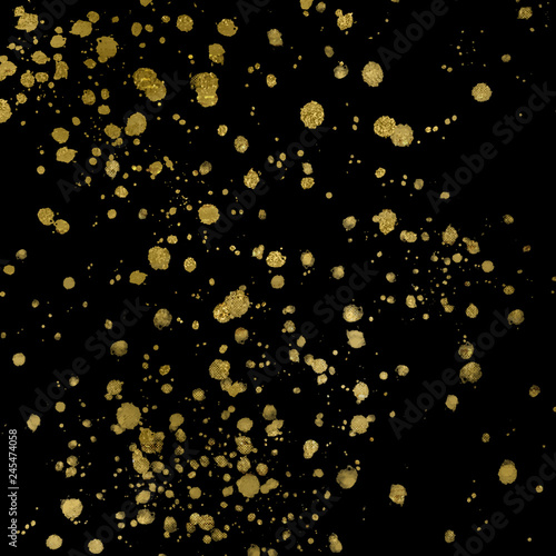 random gold dots splashes on black background