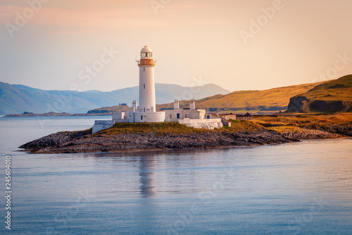 Eilean Musdile Lighthouse at Loch Linnhe, road to the Isle of Mull, Inner Hebrides, Isle of Skye, Scotland